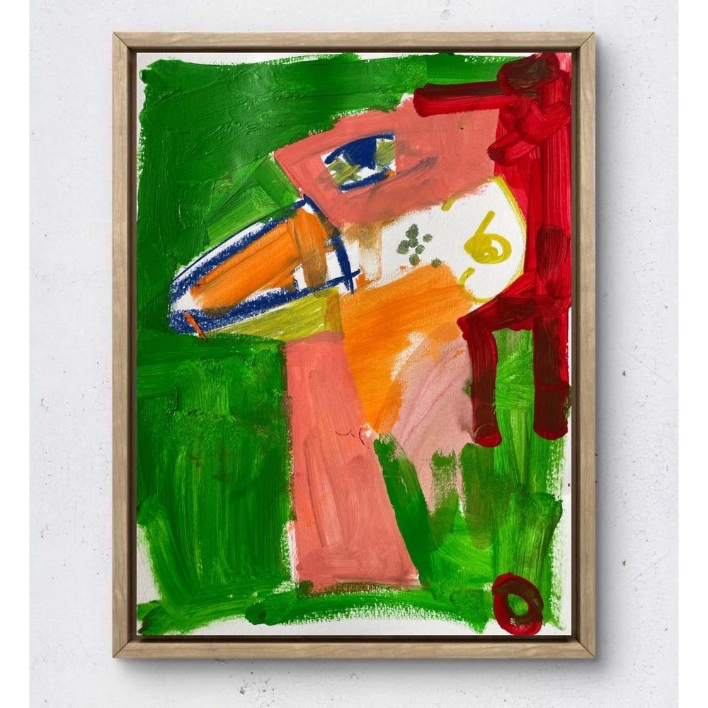 Original Abstract Bird Expressionist Painting 9x12 on Paper Colorful Modern Art